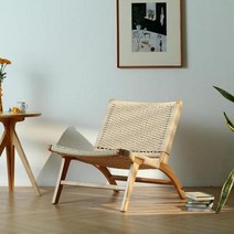 칼한센앤선 한스웨그너 CH25 커스텀 디자인 이지 라운지 체어 라탄 독서 안락 의자, 소가죽 끈 원목색(손잡이) +스툴
