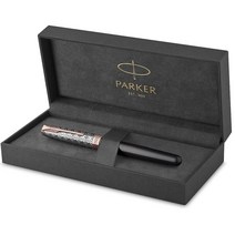 파커 Parker Sonnet 만년필 | 크롬 트림이 있는 프리미엄 메탈 및 레드 새틴 마감 블랙 잉크 카트리지가 파인 18k 골드 펜촉 선물 상자 277840, Grey Satin