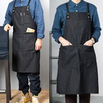 세븐마켓 데님 빅사이즈 가죽끈 앞치마, 데님 빅사이즈 가죽끈 앞치마(블랙)