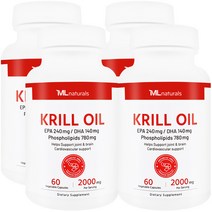 [미국빠른직구] 마이라이프 내추럴스 크릴 오일 2000mg (인지질 61% 아스타잔틴 1500mcg) 60정 4병