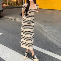 주디앤 여성 에스틴 스트라이프 슬림핏 반팔 원피스