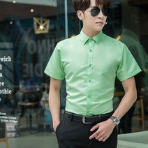 남성케쥬얼셔츠 그린 트렌드 멋진 솔리드 무지 슬림 반팔 와이셔츠 캐쥬얼 여름 얇은 639056803