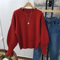 상상그이상 여성용 봉 라운드 긴팔니트 고급스런 색감 부드러운 고급소재 따뜻한 루즈핏 긴팔니트 촉감좋은 구김없는 코트안에 가볍게 입기좋은 간절기 페미닌한 풀오버 니트티