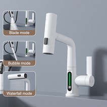 수전손잡이 온도 LED 디지털 디스플레이 폭포 대야 스트림 온수 냉수 수도꼭지 욕실, 2.include 60cm hose - White Wi