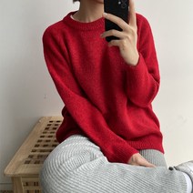 오오엘 여성용 도톰 루즈핏 나그랑 컬러풀 라운드 니트