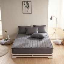 순면100% 저자극 항균 누빔 침대패드 고정밴드형 미끄럼방지, 차콜