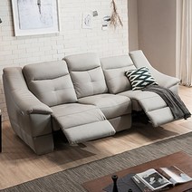 에넥스 프리미엄 에딘 천연면피가죽 전동 리클라이너 소파(3인용) 리클라이너소파, 라이트그레이