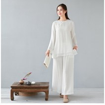 데일리룩 여성용 긴팔 명상복 절복 3XL 빅사이즈 요가 루즈핏 코튼 린넨