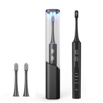RUN Home 무선 음파 전동칫솔 + 휴대용 UV 자외선 살균기 상자 + 2칫솔모, 블랙BK175