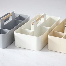 라이크홈즈 이동식 우드핸들 수납 바구니 정리함 트롤리 소품 정리 수납함 3color, 베이지