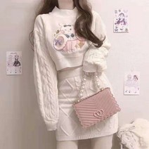 겨울 가을 계절 소프트스타일 코디 여신 무드 니트 스웨터 반신 스커트세트 여성 슬림핏 투피스