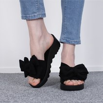 왕리본 예쁘고 발편한 통굽 키높이 여성 사무실 슬리퍼 실내화 일상슈즈 5cm