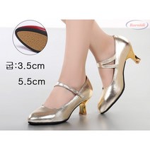 여성 가죽 댄스화 신발 스포츠댄스 라틴 무용 구두, 245, 골드 5.5cm