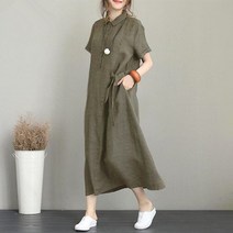 스타일아유 카라넥 면 마 오버핏 박시 롱 원피스 여름