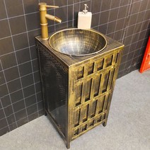 미니 철제 빈티지 컬러 손세정대 싱크대 보조 소형 브론즈 세면대 간이 미용실 네일샵 개수대, 하부장 문 추가옵션