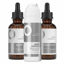 Open Formula 안티에이징 슈퍼 세트 글리콜산 필 + 레티노이드 세럼 + 콜라겐 펩타이드 모이스처라이저 어두운 반점 및 기미 라인 및 느슨한 처진 피부용. 3가지 제품
