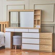 라라홈 라라 LED 수납 화장대, 원형_초코, 오크화이트