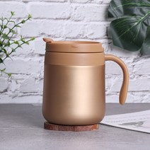보온보냉 볼륨 스텐머그 텀블러 350ml/뚜껑있는 손잡이 텀블러 이중진공 캠핑컵 커피잔, 골드, 350ml