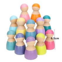 나무 무지개 블록 몬테소리 장난감 나무 블록 페그 인형 브리지 레인보우 스톤 아기 장난, Peg Dolls B
