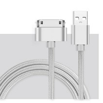 SUPTEC-아이폰 4 용 USB 케이블 나일론 편조 와이어 고속충전 30 핀 아이패드 1 2 나노 데이터 코드, 04 Silver_02 1 m