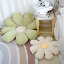 데이지 쿠션 소프트 플라워 꽃모양 방석 홈 데코 인테리어 소품 의자 등받이 침대 소파쿠션, 화이트그린
