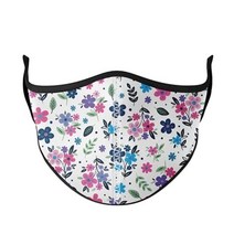 Top Trenz Kids Face Wrap Cloth Reusable Fashion Mask Medium (Ages 8+ to Adult) (Brown Zebra), Floral - White