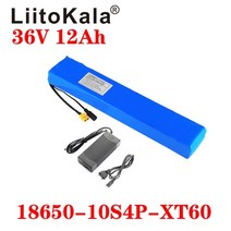 전동킥보드 배터리 Liitokala 36v 12ah 10s4p 고성능 및 용량 42v 18650 리튬 전기 오토바이 자전거 스쿠터 bms 42v 2a, 36v12ah-xt60-2a