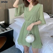 DFMEI 쉬폰 스커트 여 넥 스트링 도트 원피스