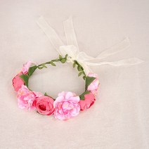 파티짱 브라이덜 샤워 조화 꽃 화관 팔찌, 브라이덜샤워 화관 (로즈)