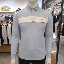 루이까스텔 남성 봄 간절기 보더 프린트 포인트 깔끔한 캐주얼 스타일 고급 국내산 소재 요꼬 카라 긴팔 티셔츠 (라이트블루)