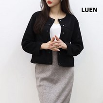 LUEN 정비모 노 카라 자켓 긴팔 스웨이드 여성 여자 기본 무지 라이더 라운드 데일리 캐주얼