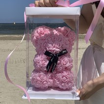 나루플랜트 플라워베어 장미곰돌이 조화 로즈베어 여자친구 선물, 핑크