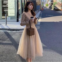원피스 초가을 여성 롱 여신 쉬폰 드레스 브라운