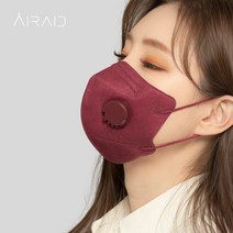 에어에이드 밸브형 일회용 퍼스널컬러 숨쉬기편한 새부리형 2D 마스크 대형, 와인, 30개, 1개입