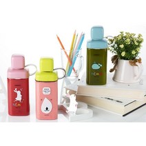 휴대용 트라이탄 어린이 네모 물병 430ml 학생 개인 물병 물통, 그린 곰