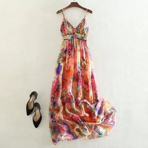 뷔스티에원피스 하이웨이스트 원피스 고급 화려한 프린트 나시