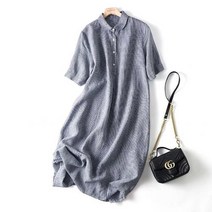 여성 린넨 원피스 빅사이즈 체크무늬 앞단추 오버핏 a라인 캐주얼 여자 봄 여름 가을 반팔 롱원피스 linen dress women JX0799