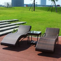 비치체어 선베드 비치의자 라탄침대 접이식 썬베드 해변의자, 체어2 + 테이블1