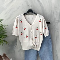 행복여[신상무배]앙증 체리 브이넥 여름 니트 가디건