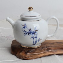 고급 금도금 백자 사군자 다관(대나무)