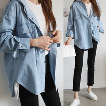 하늘바라기 여성용 타미 후드 데님 셔츠
