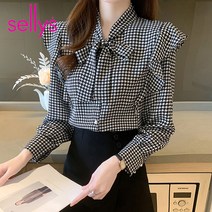 샐리 리본프릴하운드체크블라우스_I3A-CBL020