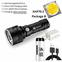 LED손전등 슈퍼 브라이트 LED 손전등 S114 4 코어 XHP70.2 토치 방수 캠핑 사냥용 라이트 울트라 랜턴, xhp70.2-패키지 b, 고정 초점