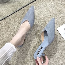 스웨이드 블로퍼 여자 굽있는 슬리퍼 뮬 데일리 가을