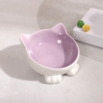 고양이 그릇 도자기 빗살 아기 고양이 물그릇 밥그릇 고양이 물그릇 고양이 물 그릇 고양이 밥그릇 낮은발 고양이 용품, [꼬마발 시리즈] 포도잼 퍼플개