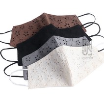 자수 레이스 천 면 마스크, 브라운