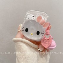 에어팟 1 2 세대 프로 airpods 호환 케이스 헬로 키티 캐릭터 투명 무선 이어폰 커버, 투명 키티-핑크 하트 방울 고리, AirPods pro