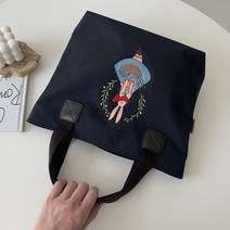 CP 토끼자수 스퀘어 토트백 캔버스 가벼운 손가방 사각 텀블러백 미니 엄마 토드백 나일론 천