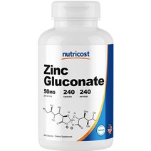 뉴트리코스트 징크 아연 글루코네이트 240 캡슐 1병 1서빙 50mg 240회분 Zinc Gluconate Capsules [50 MG] [240 CAPS], 240정