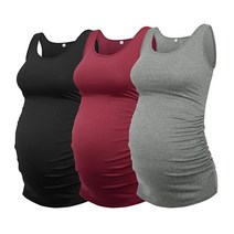 AMPOSH 여성용 임산부 탱크톱 3팩 사이드 장식 민소매 임산부용 기본 셔츠 32 더스티 블루/라이트 코랄/옐로우 Large, Medium, 36 Black/Dark Gray/Burgundy
